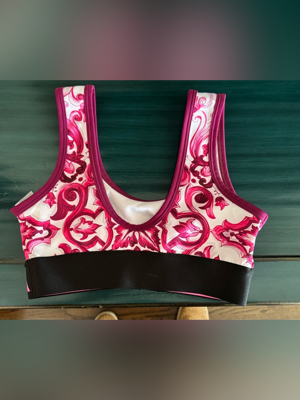 Dolce & Gabbana Pink and Cream Printed Sports Bralette with Logo Band
Size 2 - Picture 3 of 4